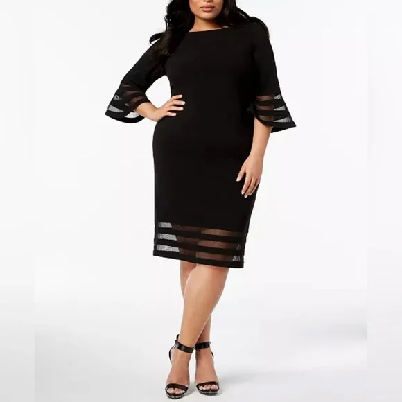 Calvin Klein Plus Size Sheer-Stripe Sheath Dress - Picture 1 of 2